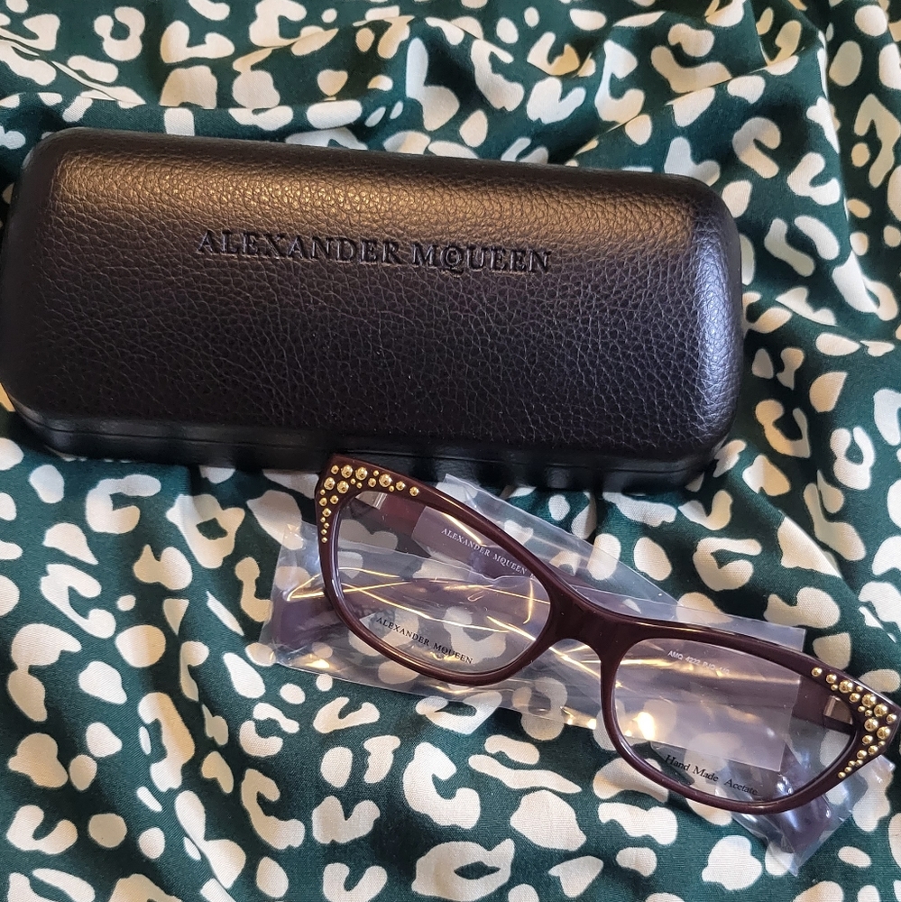 🔥 Alexander McQueen Burgundy 53mm Metal Acetate Eyeglasses Authentic NWOT